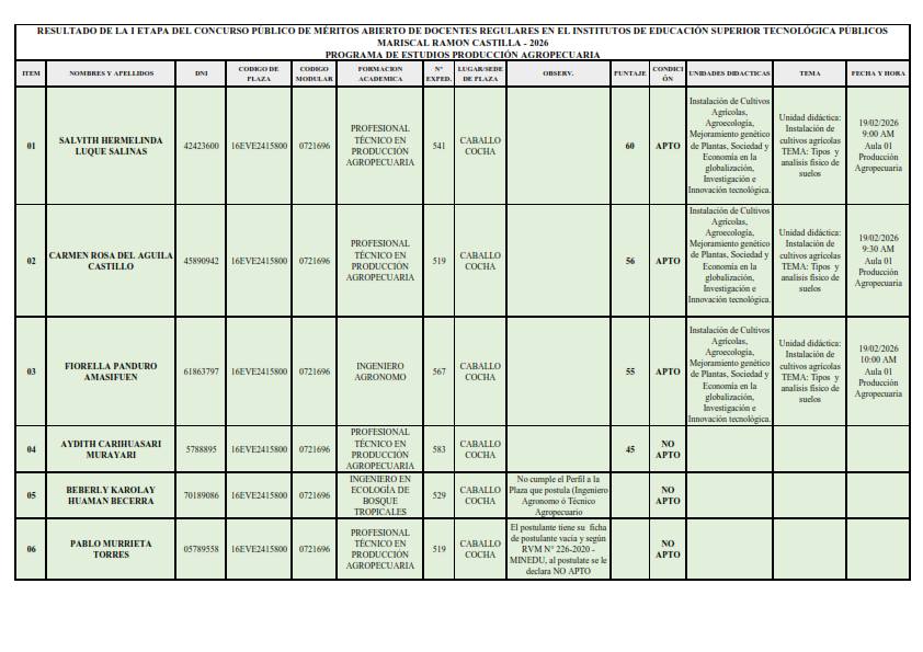 RESULTADO DE LA I ETAPA DEL CONCURSO PÚBLICO DE MÉRITOS ABIERTO DE DOCENTES